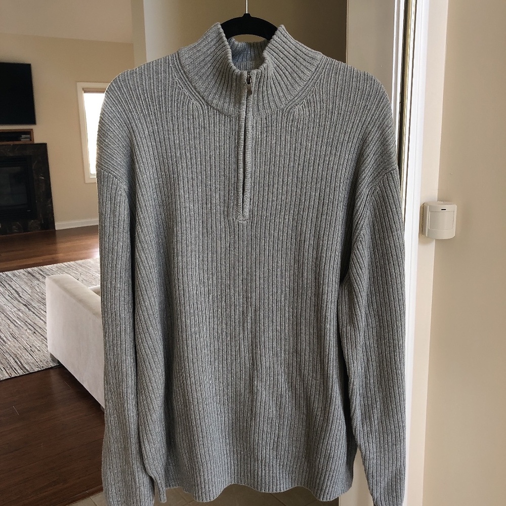 NWT Calvin Klein Men’s Ribbed Quarter Zip Sweater XXL Soft Grey 100% Cotton